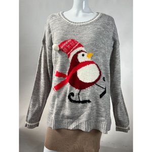 Blizzard Bay Christmas Sweater Blinking Skating Penguin XL Grey Holiday Acrylic